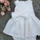 Ivory baptism linen dress baby, Girls Christening outfit, Baby flower girl dress with bloomers and headband