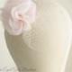 Bridal Birdcage Veil with Blush Chiffon Flower - Ashley