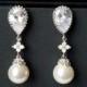 Pearl Bridal Earrings, Swarovski White Pearl Earrings, Pearl Silver CZ Wedding Earrings, Bridesmaids Pearl Jewelry, Pearl Dangle Earrings