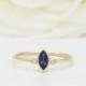 Unique Marquise blue Sapphire ring, set with 2 diamonds in Gold, Blue gemstone, stacking ring, gift, medium blue
