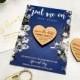 Save the Date Magnet + Cards, Rustic Wedding Wood Heart, Personalised Wedding Invites Custom Save the Dates with Envelope / Navy Blue Floral