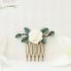Turquoise green, white and gold flower hair piece. Wedding, bridal, formal, comb, clip.