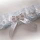 Personalized Vintage wedding bridal garter light blue organza light ivory cotton lace