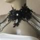 Black Lace Wedding Shoulder, Necklaces Jewelry, Wedding Dress, Bridal Epaulettes, crystal shoulder, black pearl  gothic shoulder necklaces