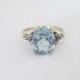 Vintage Sterling Silver Aquamarine & Seed Pearl Ring Size 6