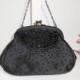 Vintage Black Evening Bag, Vintage Beaded Bag, Sparkly Handbag,  EB-0048