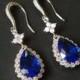 Navy Blue Crystal Earrings, Sapphire Blue Teardrop Earrings, Blue Chandelier Earrings, Blue CZ Silver Bridal Earrings, Wedding Blue Jewelry