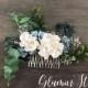 Dusty Blue and White Flower Hair Comb with Greenery, Something Blue, Wedding Hair Comb, Bridesmaid Gift