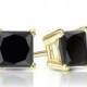 Black Diamond Stud Princess Cut Earrings 1.50 Carat In 14k Yellow Gold