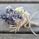 Buttonhole "Authenticité", preserved flower groom accessory for provencal wedding, natural brooch made with lavender, baby's breath and jute