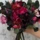 Deep purple hot pink flowers Bridal bouquet Faux bouquet Peony eucalyptus Wedding Silk flowers Boho wedding-size 14 inch