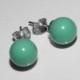 Jade Pearl Sterling Silver Earrings, Swarovki 8mm Jade Stud Earrings, Mint Earring Studs, Jade Green Earrings, Wedding Mint Green Earrings