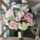 Blush Pink Artificial Rose & Peony Bridal Bouquet, Greenery Wedding Bouquet, Wedding Flowers Silk Bouquet Bride Silk Flowers Artificial Faux