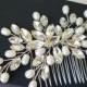 Crystal Pearl Bridal Hair Comb, Wedding Crystal Sparkly Headpiece, Bridal Crystal Hairpiece, Pearl Crystal Floral Comb, Wedding Hair Jewelry