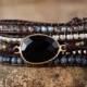 Black Onyx Stone Bracelet-Natural Raw Gemstone Healing Bracelet-Leather Wrap Chakra Protection Bracelet-Yoga Meditation Balance Bracelet