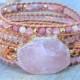 Rose Quartz Bracelet Healing Crystal-Leather Pink Stone Wrap Bracelet with Beads-Natural Healing Stone Bracelet-Rose Quartz Beads Bracelet