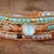 Opal Stone Bracelet - Healing Stone Yoga Bracelet - Boho Natural Stone Bracelet - Healing Crystal Bracelet Beaded-Leather Wrap Bracelet Boho