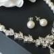 Pearl Bridal Jewelry Set, Swarovski White Pearl Earrings&Necklace Set, Pearl Cubic Zirconia Jewelry Set, Wedding Jewelry, Statement Necklace