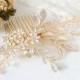Gold Wedding Hair Comb, Bridal Hair Comb, Flower Leaf Hair Vine, Pink Opal Crystal Hair Accessories, Boho Headpiece, Hair Jewelry, CYRA