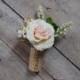 Wine Cork Boutonniere - Peach Rose and Succulent Boutonniere with Berries