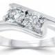 Engagement Ring Diamond 3/4CT Two Stone Diamond Forever Us Engagement Ring Set 10K White Gold (I/J, I1-I2)