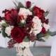 red white silk Rose peony Bridal bouquet,wedding bouquet, wedding flowers ,bridesmaid wedding flowers, rustic boho wedding