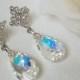 Aurora Borealis Crystal Bridal Earrings, Swarovski AB Teardrop Silver Earrings, Rainbow Sparkly Dangle Wedding Earrings, Bridal AB Jewelry