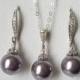 Light Purple Pearl Set, Swarovski Mauve Pearl Earrings&Necklace Set, Light Purple Jewelry Set, Mauve Pearl Earrings, Purple Wedding Jewelry