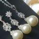Pearl Bridal Jewelry Set, Swarovski Ivory Pearl Earrings&Necklace Set, Wedding Jewelry Set, Pearl Chandelier Earrings, Large Pearl Pendant