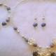 Cream Rose & Lilac Boho Floral Beaded Necklace, Earrings and Bracelet Set, Bridal Gift set, Boho Wedding Jewelry