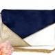 Wedding pouch, evening clutch, suede bag navy blue white gold sequins - After the Beach