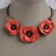 Red Poppy Necklace, Statement poppies necklace, Poppy jewelry, Red flower necklace, Red poppies Poppy wedding necklace Remembrance day poppy
