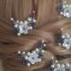 Bridal White Blue Hair Pins, Set of 5 Wedding Hair Pins, Bridal Hair Jewelry, Pearl Sapphire Blue Crystal Hair Pieces, Bridal Headpieces