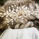 Gold Wedding Hair Comb And Hair Pin with beautiful Flowers, leaves and rhinestone accents, Also Comes In Silver And Rose Gold