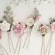 Flower hair pins blush pink hair clip boho bridal foliage flower wedding hair slide slider comb headpiece