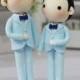 Gay Wedding Cake topper clay doll , Same sex Clay Couple in Blue theme, wedding clay figurine decoration, rings holder clay miniature