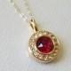 Red Crystal Gold Necklace, Swarovski Siam Halo Pendant, Wedding Red Gold Necklace, Red Round Pendant, Wedding Red Jewelry, Dark Red Pendant