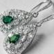Emerald Crystal Bridal Earrings, Green Cubic Zirconia Wedding Earrings, Emerald Teardrop Sparkly Earrings, Emerald CZ Chandelier Earrings