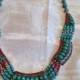 One of a kind-Tibetan Turquoise- Afghanistan Red Coral-Silver Necklace and Bracelet Set