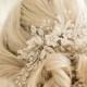 Bridal Hair Comb Hand-crafted with beautiful Off White Flowers, Rhinestone Leaves And Pearl Baby's Breath Accents