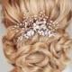 Handmade Faux Pearl Spray On Silver Bridal Hair Comb With Rhinestones & Crystal Beads