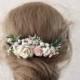 Blush wedding hair piece, blush and ivory flower hair clip, greenery hair accessories, floral hair vine, bridal headpiece, greenery comb,