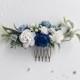 Classic blue and white Floral Hair comb, Dusty Blue and white headpiece, greenery comb, floral hair comb, floral hair piece, blue wedding
