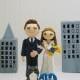 Cute couple with cat custom wedding cake topper , bride and groom cake topper , handmade , Mr and Mrs cake topper