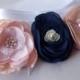 Blush Pink Navy Blue White Sash, Wedding Floral Dress Sash, Pink Blue White Flower Belt, Maternity Sash, Bridal Sash, Embellished Sash Belt