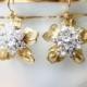 Floral Flower Earrings Gold Rhinestone Earrings Bridesmaid's Jewelry Garden Wedding Earrings