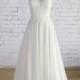 Bateau Neck Wedding Dress V-Back Wedding Gown Ivory A-line Bridal Gown Chiffon Wedding Dress with Chapel Train Gorgeous Lace Dress