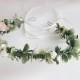 Greenery floral crown, greenery headband, greenery and white flowers crown, eucalyptus crown, bridal floral crown, wood headband headband,