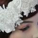 Lace Headpiece, Bridal Hair Accessories, Lace Headband, Bridal headband, Beaded Lace Hair Piece, white, ivory - 106HB