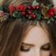Woodland crown, berry crown, floral crown, green crown, boho headpiece, leaf hairband, forest wedding, red flower crown, burgundy hairpiece